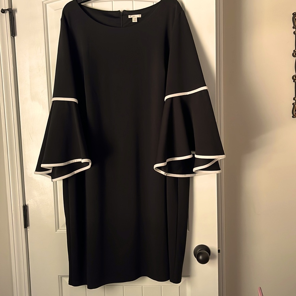 Cato Black Dress with White Trim Bell Sleeves